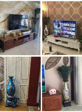 热销欧式美式客厅电视柜手绘复古摆件样板间别墅陶瓷插花落地大花