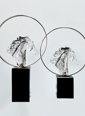 骏马高端透明树脂玄关摆件高级感样板房电视柜客厅软装创意工艺品