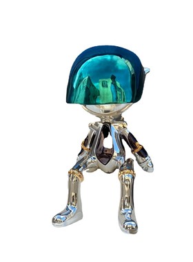 样板房猫咪雕塑创意软装饰品酒店大堂装置艺术品电镀大型落地摆件