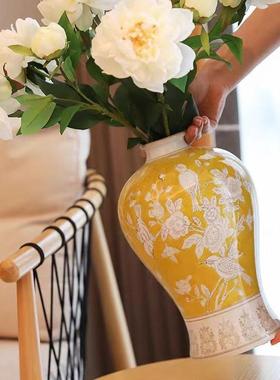 热销新中式花鸟彩绘陶瓷青花瓷花瓶插花客厅复古样板房玄关餐桌摆