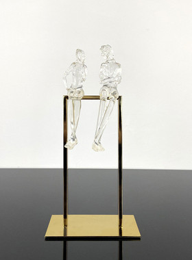 现代简约新中式树脂两小无猜书房摆件客厅电视台书柜时尚轻装饰品