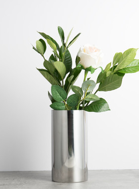 出口品质加厚304不锈钢花瓶花插桌上可金属圆柱直桶花瓶花瓶装水