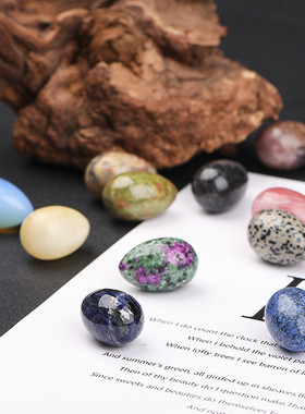 天然水晶小鸡蛋3x2粉白紫虎眼石东陵玉材质鸡蛋原石摆件手把件