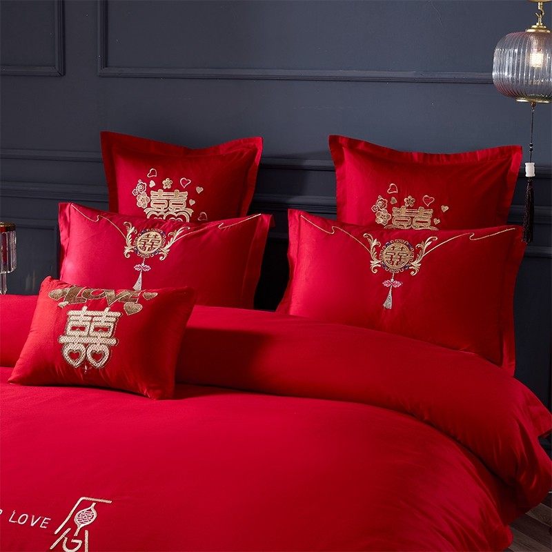 新中式200支婚庆四件套红色纯棉刺绣六件套床单全棉结婚床上用品4,淘宝优惠券,粉丝福利购,淘宝优惠卷