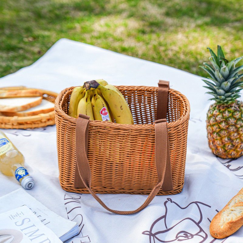 舍里仿藤编织收纳筐购物篮家用买菜篮子手提篮野餐篮子春游水果篮,淘宝优惠券,粉丝福利购,淘宝优惠卷