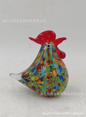 桌面多彩公鸡玻璃水晶摆件工艺品办公家居琉璃装饰品外贸批发