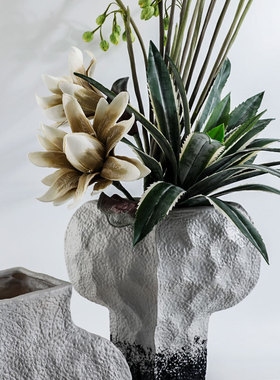 热销新中式复古做旧树脂黑白水墨客厅别墅酒店玄关花瓶干花器艺术