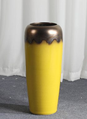 景德镇落地陶瓷花瓶大客厅干花花瓶摆件轻奢北欧黄色现代简约摆设