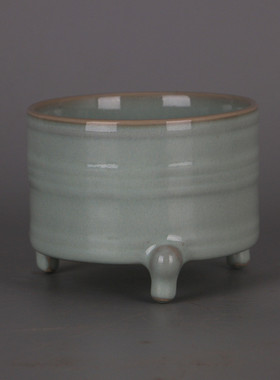 61k3宋汝窑天青釉三足玄纹香炉仿宋代博物馆旧货珍品收藏摆件