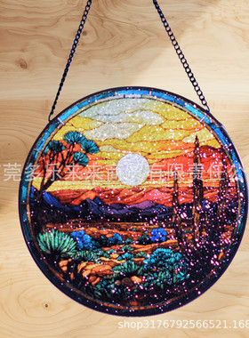 彩绘玻璃挂饰复古20cm新款，热销玻璃挂件浮雕立线艺术装饰