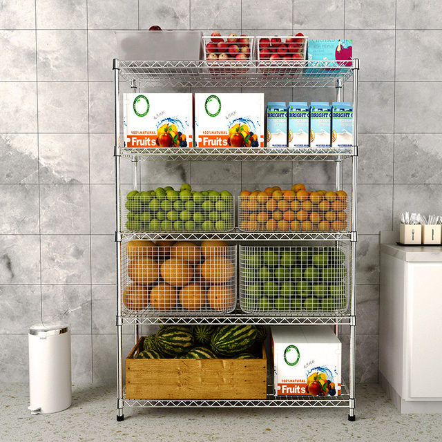 New 304 stainless steel kitchen rack 5-layer floor-standing multi-layer storage and finishing floor-standing storage rack simple storage rack