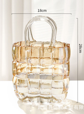 网红摆件包包袋透明插花ins风北欧客厅手拎花瓶养鱼缸玻璃手拎包