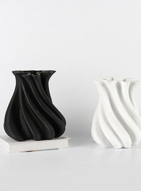 北欧田园扭曲花瓶家居装饰咖啡厅酒店客厅郁金香插花黑白玄关摆件