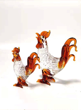争鸣动物物摆件公鸡玻璃工艺品百凤琉璃客厅摆件