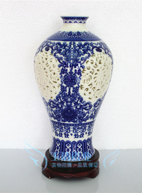 景德镇陶瓷镂空装饰品工艺品青花瓷家居客厅台面花瓶摆件