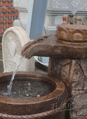 石雕流喷泉转动石磨流水带桶石头流水景观流水仿古荷花盘