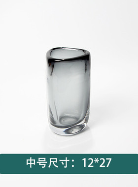 简约现代玄关三角透明水培玻璃花器迷迭香仿真花烟灰色装饰摆件