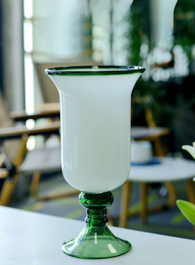 欧式侘寂手工拼色风风灯花器简约现代创意长方形客厅玻璃花瓶