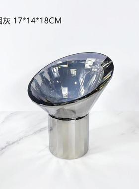 现代简约样板房烟灰水晶玻璃掌心花器花瓶售楼部透明家居卧室客厅