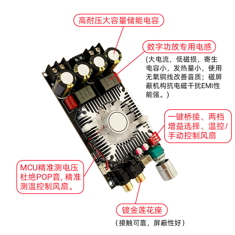 1602纯后级数字功放板大功率TDA7498E立体声160WX2桥接单声道220W - 图3