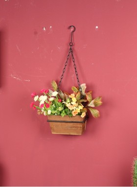 热销铁木复古挂壁大小花盆（2件套）做旧木家居花架厂家直供量方