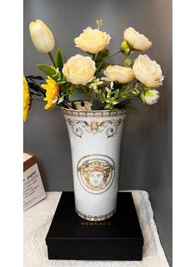 欧式陶瓷花瓶摆件高档插画客厅电视柜家居花瓶轻奢干花装饰花瓶