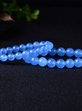 适用天然冰种蓝玉髓手链男女款 淡蓝色大海蓝色水晶手串个性饰品