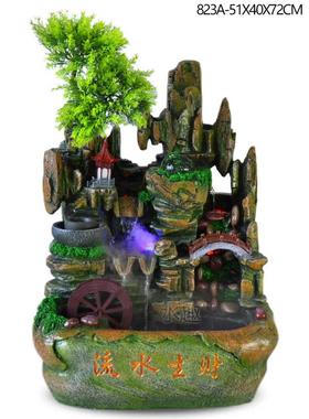 大型假山流水喷泉鱼缸大拱桥木桩流水摆件山水流水现代客厅装饰品