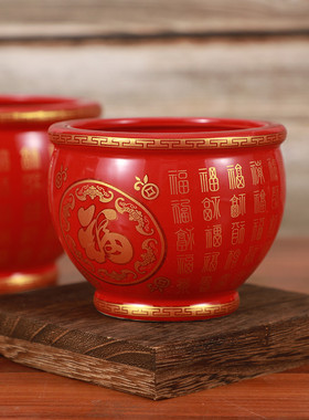 陶瓷米缸红色百福缸招财进宝聚宝盆聚福家用客厅乔迁招财摆件