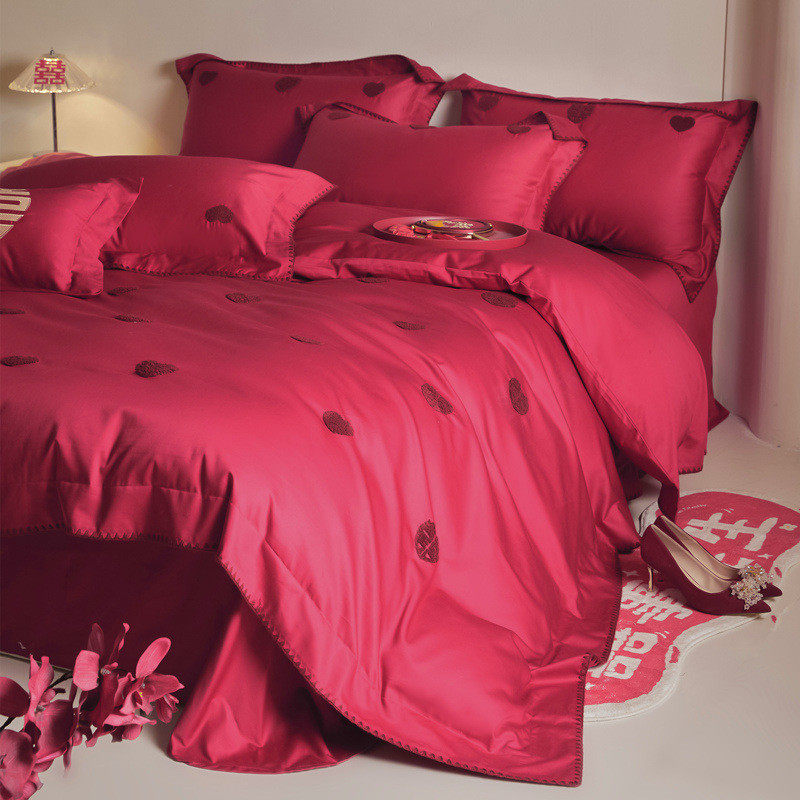 感结婚四件套婚庆床上用品被套床单棉喜被新婚嫁陪嫁酒红色,淘宝优惠券,粉丝福利购,淘宝优惠卷