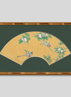 法式实木卡纸中国风客厅装饰画扇形中式风景餐厅挂画中古山水复古