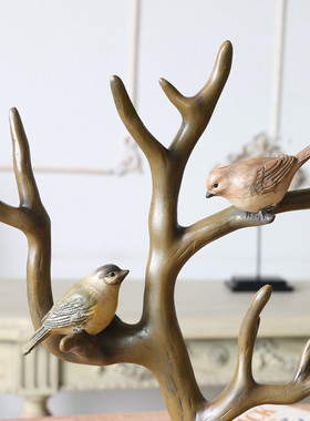 北欧首饰架客厅卧室装饰品现代简约首饰收纳架树枝小鸟美式摆件