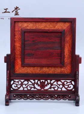 热销小叶紫檀古瓷片屏风创意客厅宫廷木雕摆件中式书房风装饰品批