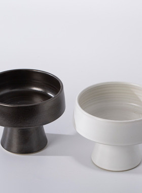 新中式摆件客厅茶几水果盘样板间简约创意黑色高脚陶瓷花瓶装饰品