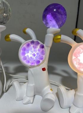 热销粉水晶水晶小夜灯太空兔水晶球底座东陵玉紫水晶红玛瑙新款不