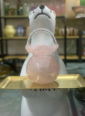 中古风芬顿花瓶复古南瓜手工纹家用法式高档水培插花玻璃装饰严选