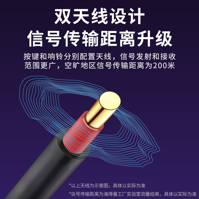 海得曼自发电炫彩门铃无线用超远距离免插电老人呼叫器别墅防水,淘宝优惠券,粉丝福利购,淘宝优惠卷