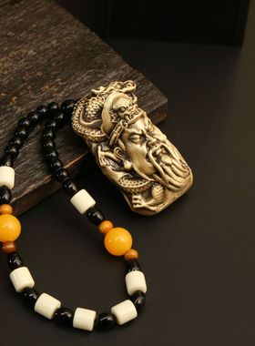 龙年黄铜盘龙关公头像手把件客厅饰品汽车挂件工艺品办公室摆件