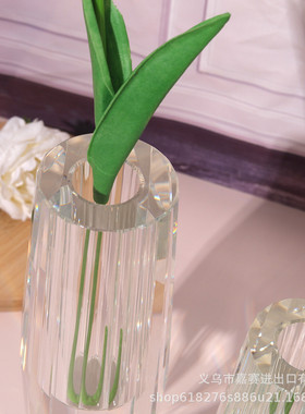 热销桌面客厅卧室摆件简约风格干花花器 工艺品透明水晶切面花插