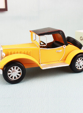 外贸热销新款欧式复古老爷车模型铁艺工艺品北欧风装饰品摆件1118