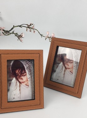 热销现代简约样板间相框创意卧室梳妆台床头桌面皮革装饰品摆件