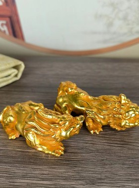 古玩收藏仿古实心合金铜鎏金瑞兽狮子貔貅动物多款小摆件批发