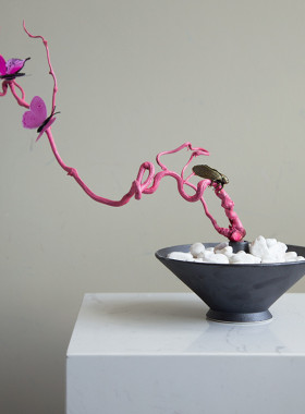 新中式渐变粉色小狮子客厅花艺家居摆件东方美学艺术多巴胺装饰品