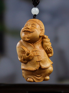 黄杨木雕手把件地主家装摆件木质中式家居饰品雕刻工艺品主收藏