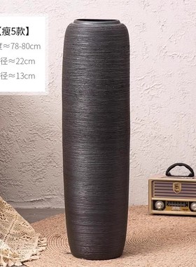 欧式简约现代复古落地客厅摆件轻奢干插花纯色创意组合粗陶瓷花瓶