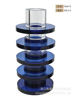 复古蓝色大厅叠叠水晶花器售楼部酒店圆圆民宿ktv别墅客厅工艺品