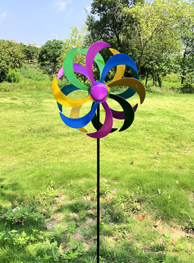 户外花园庭院彩色风车凤转花插田园插件装饰摆件铁艺插枝创意