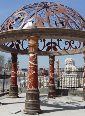 热销帽欧式凉亭户外花园别墅亭子罗马柱大理石凉亭圆顶铁艺石雕石