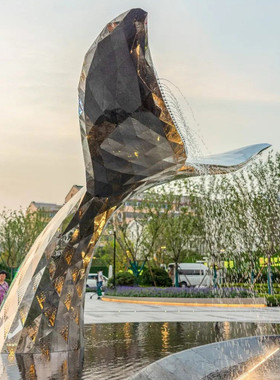 海豚镜面海豚雕塑户外广场海豚雕塑不锈钢戏水不锈钢摆件