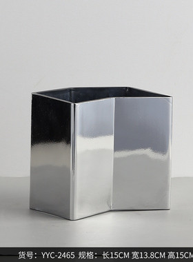 bestwest软装几何电镀银色玻璃花瓶家居客厅插花摆件轻奢花器